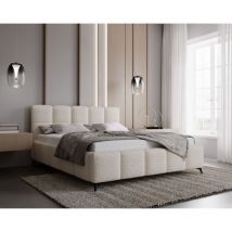 Emporius - Lit double 160x200 Kastilo - Lit avec rangement, sommier à lattes - Lit adulte 160x200 - tissu bouclé Crème (Anthology 1)