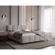 Emporius - Lit double 140x200 Kastilo - Lit avec rangement, sommier à lattes - Lit adulte 140x200 - tissu bouclé Gris clair (Anthology 15)