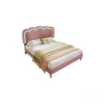 Lit double LED 140 x 200cm, cadre de lit avec sommier à lattes et tête de lit réglable, lit rembourré en rose, cadre de lit pour chambre d'amis en