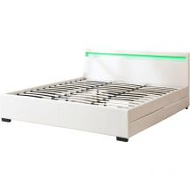 Lit led double avec 4 tiroirs 'Nico' - 180 x 200 cm - Blanc
