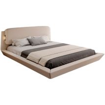 Lettiemobili - Lit Double Flottant Avec Tête De Lit Avec Sommier À Lattes Beige Lit En Bois Et Lin Modèle Diane Pour Matelas 180x200