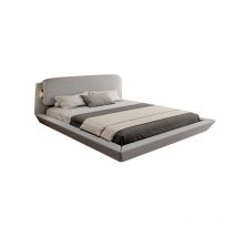Lit double flottant avec tête de lit Avec sommier à lattes gris Lit en bois et lin Modèle Diane Pour matelas 180x200