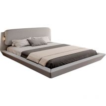 Lit double flottant avec tête de lit Avec sommier à lattes gris Lit en bois et lin Modèle Diane Pour matelas 160x200