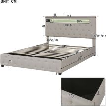 Live House - Lit double, lit rembourré, lit familial, lit plateforme avec recharge usb, lecteur Bluetooth et éclairage led, cadre de lit moderne avec