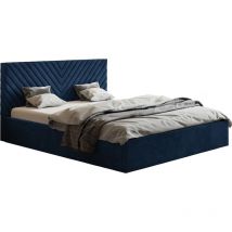 Lit double 140x200 cm Loris - Lit Moderne avec Sommier à Lattes - Coffre de Lit & Tissu Velours - Lit de Chambre (Bleu - Kronos 09)