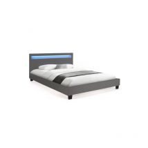 Idmarket - Lit double neo avec tête de lit led intégrées et sommier 140 x 190 cm pvc gris