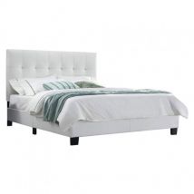 Lit double 140 x 190 cm en simili blanc + sommier fixe - pandora