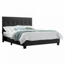 Lit double 140 x 190 cm en simili noir + sommier fixe - pandora