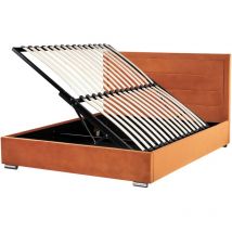 Lit Double Rangement Velours Rembourrage 180x200cm Orange Rouen