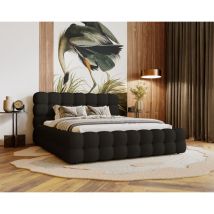 Emporius - Lit double 200x200 Parlas Bis - Lit avec tissu bouclé - Lit design avec Rangement (Noir - Anthology 19)
