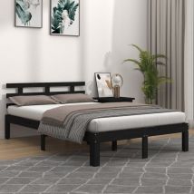 Bonnevie - Lit double pour adulte Cadre de lit - Noir Bois massif 200x200 cm BV121580