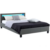 Lit led double pinot 140x190 cm, avec sommier, revêtement synthétique gris