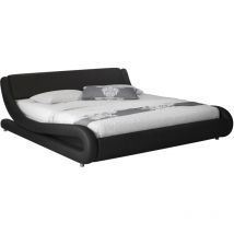 Lit Double 140x190cm En Bois Et Similicuir Noir – Sommier À Lattes – Design Élégant Pour Chambre Adulte – Modèle Alessia