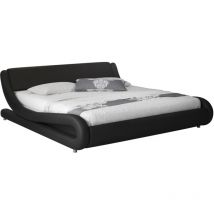 Mb Moebel - Lit Double pour Matelas Lit Adulte Couleur Noir Matériaux bois et simili cuir Modèle Alessia 150x190cm