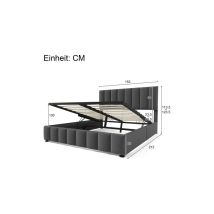 L&h-cfcahl - 140x200cm Lit double rembourré hydraulique tête de lit réglable lit avec sommier à lattes en métal matériau en lin sommier moderne gris