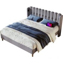Gutent - Lit double rembourré 140 x 200 cm avec recharge usb gris