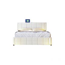 Liberté - Lit double rembourré 140200cm avec led et 4 tiroirs, lit d'ado en lin doux pour la peau, beige