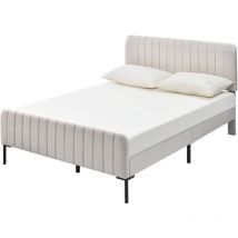 Lit double rembourré 160 x 200 cm, Lin, beige