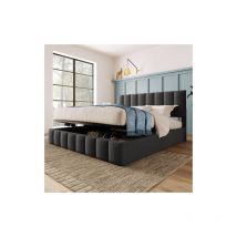 Liberté - Lit double rembourré hydraulique 140x200cm, tête de lit réglable avec sommier à lattes, matériau en lin, moderne avec grand espace de