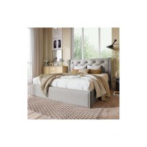 Aiducho Lit double rembourré hydraulique 160x200cm, lit avec sommier à lattes en métal, sommier moderne avec espace de rangement, coton, gris clair