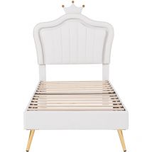Liberté - Lit double rembourré pour enfants 90x200, avec éclairage led, cadre et dossier, blanc