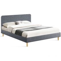 Idmarket - Lit double scandinave balta - 140 x 190 cm - Tissu gris anthracite - Gris