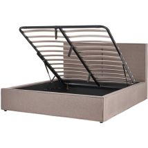Lit Double Taupe en Polyester et Bois de Pin Coffre sous Sommier 160x200 cm Moissac