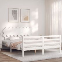 Lit double,Lit adulte,Cadre de lit avec tête de lit blanc 160x200 cm bois massif924219 CFW150055