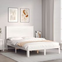 Design In - Lit double,Lit Adulte,Cadre de lit avec tête de lit blanc double bois massif CFW950547 CFW389825