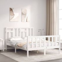 Design In - Lit double,Lit adulte,Cadre de lit avec tête de lit blanc petit double bois massif902958 CFW627974