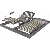 Ebac - Sommier électrique S62+Lattes bois - Réglage fermeté zone lombaires - 2x70x190 - Gris