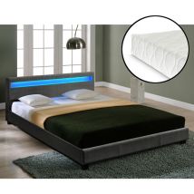 Lit Double Rembourré Design avec Éclairage LED en 6 Couleurs Sommier à Lattes Matelas Mousse à Froid Polyester 180 x 200 cm Gris Foncé Corium