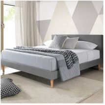 Sofareva - Lit Elisa En Tissu 140x190 Cm Gris Clair Sommier Inclus - Gris Clair