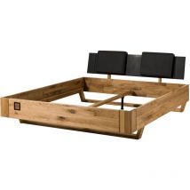 Lit en bois de Chêne sauvage avec tête de lit tapissée taupe 140x200 naturel huilé / laqué kitzbühel 156