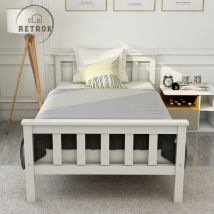 Retrok - Lit individuel en bois massif - Pin massif Blanc (90x200 cm)