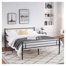 Lit en Métal 140x190 cm - Lit adulte pour Matelas - Cadre de Lit pour Chambre d'Amis, Chambre Ado - Noir