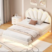 Sunfecili - Lit enfant 140x200,lit 140x200,lit capitonné,lit double,lit fille, cadre de lit double couronne blanc en cuir PU,Blanc