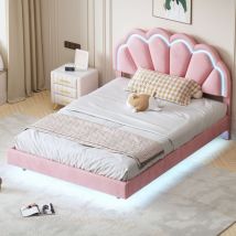 Sunfecili - Lit enfant 140x200,lit 140x200,lit capitonné,lit double,lit fille, cadre de lit double couronne blanc en cuir PU,Rose