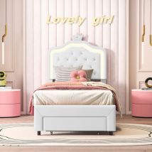 Blanketswarm - lit enfant 90x200, lit capitonné 90x200, lit simple enfant avec led réglable, lit princesse avec 2 tiroirs, tête de lit réglable en
