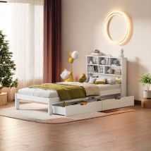 Sureh - Lit enfant 90x200cm avec tiroirs,lit simple avec rangement,étagères de rangement,cadre de lit avec sommier à lattes,lit ado,lit garçon et