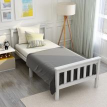 Dans Les Nuages - Lit simple 90x200 cm, avec tête de lit, sommier à lattes en bois, lit enfant style moderne - blanc
