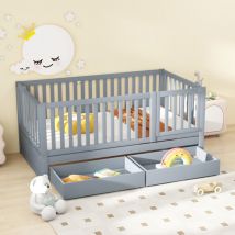Lit enfant avec cloison pleine 90 x 200. Cadre de lit polyvalent transformable en deux lits séparés, gris (Anciens sku : LDT00028AAG)