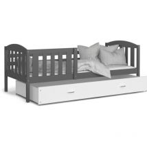 Kids Literie - Lit Enfant Teo 90x190 Gris - blanc Livré avec sommiers, tiroir et matelas en mousse de 7cm