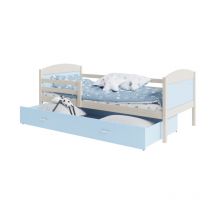 Kids Literie - Lit Enfant Mateo 90x190 Pin - bleu Livré avec sommiers, tiroir et matelas en mousse de 7cm