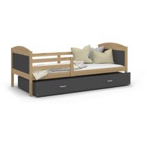 Kids Literie - Lit Enfant Mateo 90x190 Pin - gris Livré avec sommiers, tiroir et matelas en mousse de 7cm
