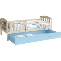 Kids Literie - Lit Enfant Teo 90x190 Pin - bleu Livré avec sommiers, tiroir et matelas en mousse de 7cm