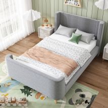 Lit enfant 90 x 200 cm lit simple pour garçons et filles, gris velours (sans matelas)