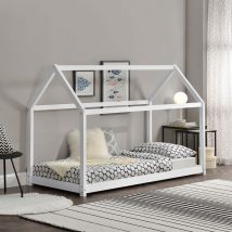 [en.casa] - Lit Enfant Design Maison Netstal Bois Blanc 90 x 200 cm Blanc