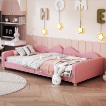 Modernluxe - Lit enfant en peluche - lit canapé - sommier à lattes - 90x200cm - rose
