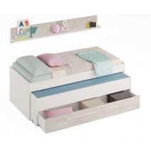 Pegane - Lit enfant gigogne double coloris blanc artic / blanc poli - Hauteur 65 x Longueur 199 x Profondeur 96 cm